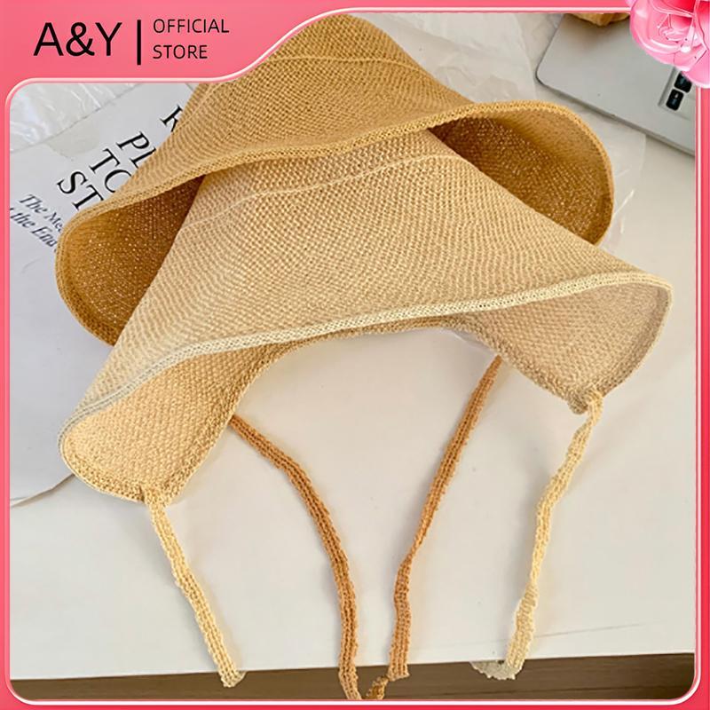 A & Y Linen Straw Regency Bonnets Mũ dành cho nữ Mũ chống nắng Nơ Mũ đi biển Vành rộng lớn Áo choàng Mũ Chapeau Femme Ren ngoài trời Mùa hè.