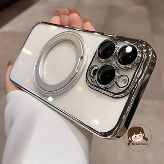 Xoay 360 Từ Giá Đỡ Trong Suốt Ốp Lưng Điện Thoại Xiaomi Poco F7 F6 F5 F4 GT F3 F2 MI 11 Ultra 11i 11X 11T 10T 9T Pro Lite 10i 5G 4G Mạ Bạc Vỏ Mềm Đơn Giản