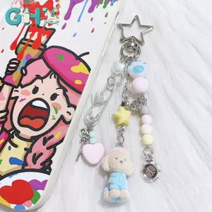 GHX Sáng Tạo Dễ Thương Floed Mèo Con Dâu Mặt Dây Chuyền Móc Khóa Động Vật Ngọt Ngào Móc Khóa Bapa Phụ Kiện Trang Trí Người Bạn Thân Nhất Quà Tặng VN