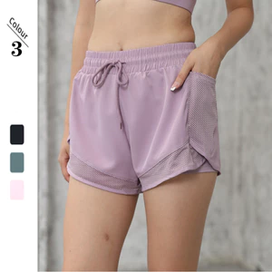 Châu Âu Mỹ Mùa Hè Giả Hai Mảnh Dây Rút Quần Short Nữ Chống Trầy Xước Thể Thao Nhanh Khô Quần Thể Dục