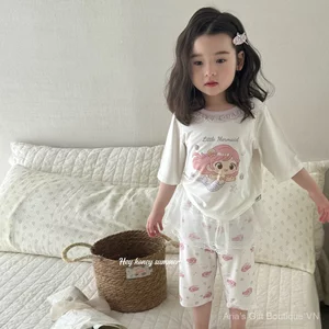 Cuộn Nhỏ Lớn HeyHoney Trẻ Em Xuân Hè Tay Ba Phần Tư Bộ Đồ Ngủ Gia Đình