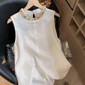 Áo Vest không tay đính cườm bện dành cho nữ mùa hè 2026 Phong cách mới Thiết kế thích hợp dáng rộng