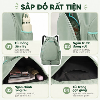 Ba lô cầu lông thể thao đựng vợt và giày, nylon không thấm nước, ngăn ướt khô, nhẹ 380g cho gym du lịch đi học