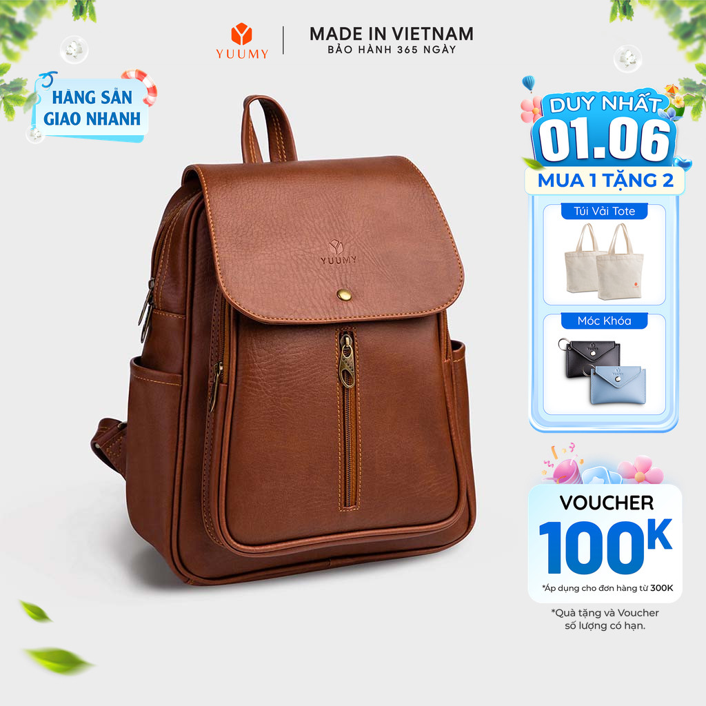 Balo Yuumy (Thời trang nữ basic đựng vừa A4 - Balo da YBA5) Bagsmart