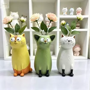 Bình đựng mèo bằng nhựa thủ công AWNGD Kitty Planter, Kệ Boho ngộ nghĩnh Trang trí bàn làm việc Quirky Quà tặng bình hoa cho những người yêu thích mèo