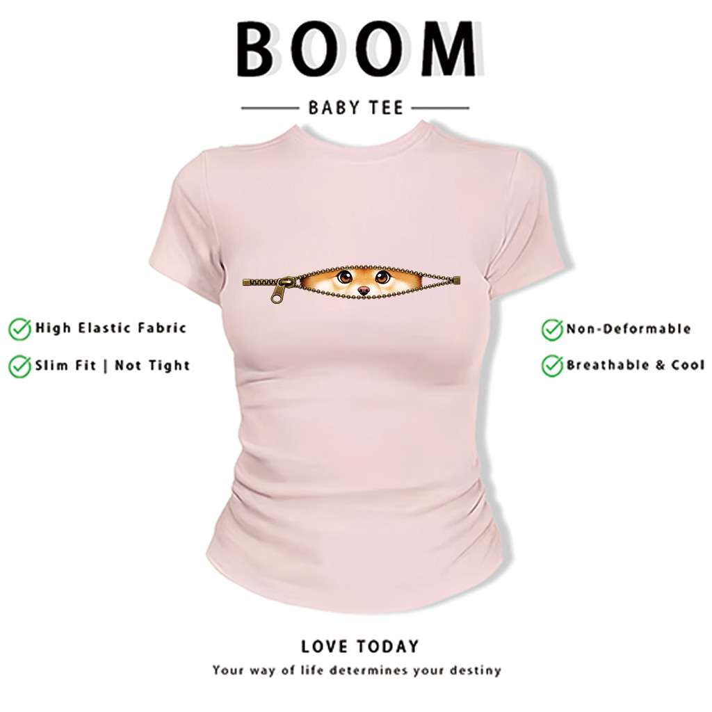 BOOM Áo Baby Tee Nữ Cotton Ôm Body-Áo Thun Ngắn Tay Y2K In Hình PhongCách Mùa Hè, Cổ Tròn Hàng Đầucách hàn quốc phong&60