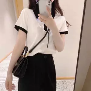 Modal Thoải Mái Thành Phố POLO Nữ Phong Cách Mới Nhỏ Preppy Top Cao Cấp Quần Ống Rộng Bộ Đồ Thời Trang