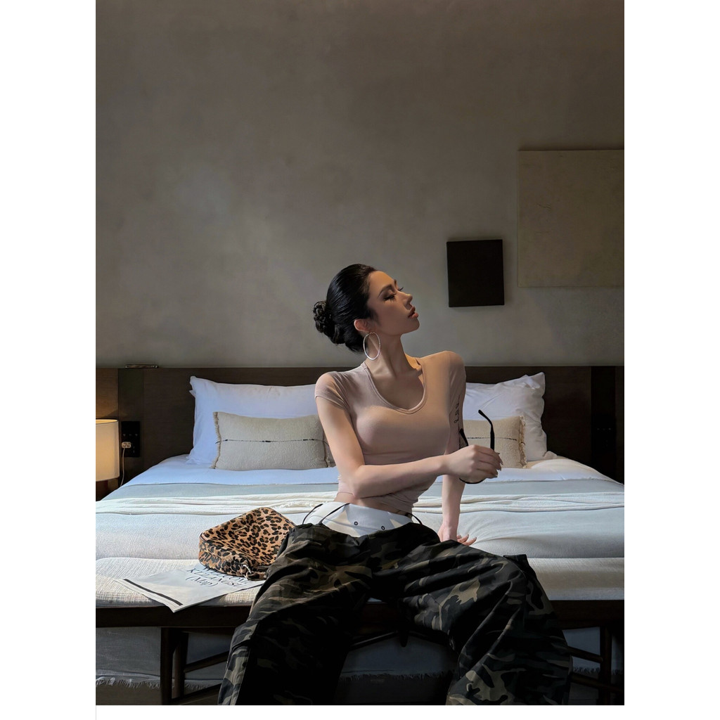 Milyfashion Pure Desire Letter In hình vai Áo thun ngắn tay mùa hè Slim-Fit Áo thun ngắn dáng rộng hẹp cho bé