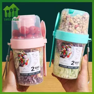 SWEET Ăn Sáng Trái Cây Yến Mạch Sữa Chua Salad Cốc Có Nắp Và Thìa Bảo Quản Thực Phẩm Hai Lớp Hộp Bento Thể Dục Giảm Béo Côn Bát n