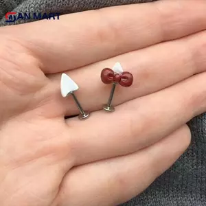 AN.MART 2 Cái Nơ Trái Tim Xương Tai Móng Tay Thép Titan Bông Tai Dễ Thương Cho Nữ Đâm thủng Phụ Kiện Trang Sức VN