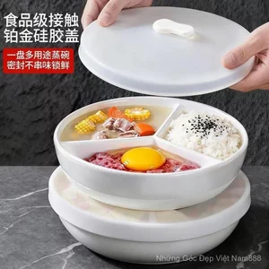 Những điều tốt đẹp Đề xuất Tấm hấp gốm ba lưới Tấm hấp gia đình Tấm hấp ba lưới có nắp Bát cơm Bổ sung chuẩn bị thực phẩm