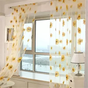 Cortinas De Tule De Girassol Para Sala De Estar , Quarto , Cozinha , Painéis De Janela , Voile Transparente , Decoração