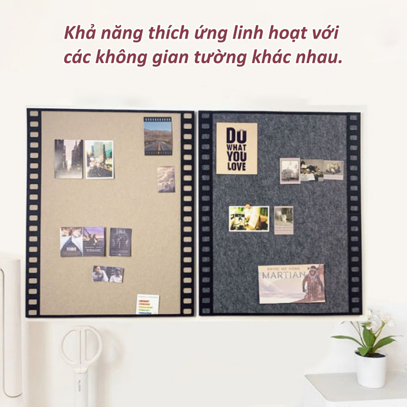 Bảng nỉ hình cuộn phim cổ điển-Dùng ghim ảnh, thiệp, note. Dày dặn, treo đơn hoặc ghép tường retro.