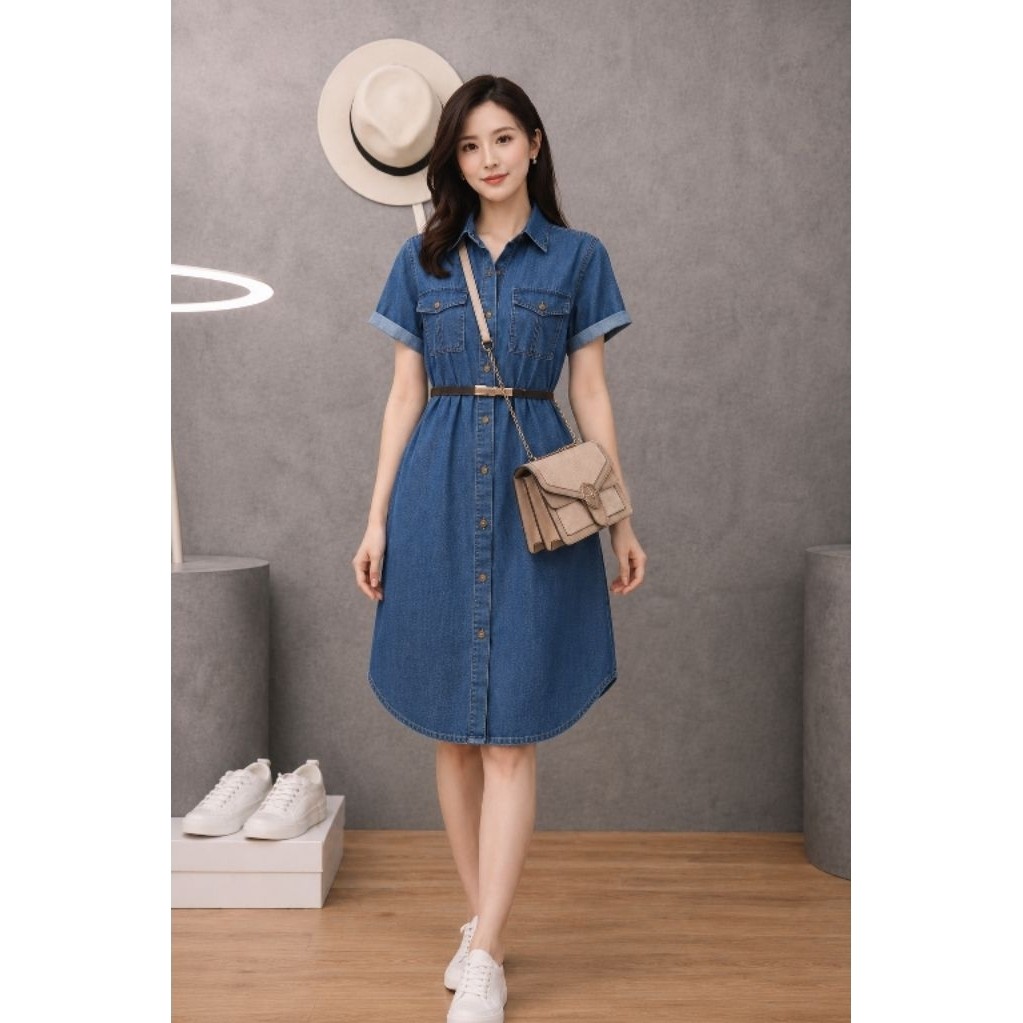 Váy Đầm Jean Nữ Dáng Xòe Nhẹ Nhàng, Chất Denim Mềm, Form Chuẩn Tôn Dáng