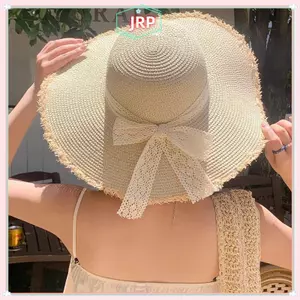 JRP Nữ Bên Biển Nơ Mũ Đi Biển Oversize Mũ Rơm Nữ Mùa Hè Áo Chống Nắng Mũ Vành Lớn Thích Hợp Để Chống Nắng JRP