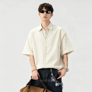 Áo sơ mi nam GKSSS tay ngắn phong cách cổ điển Nhật Bản vải lanh giả chất lượng cao trung tính