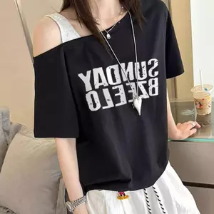 ECK Thời Trang Mùa Hè In Chữ Tay Ngắn Rời Vai Áo Thun Nữ HOT