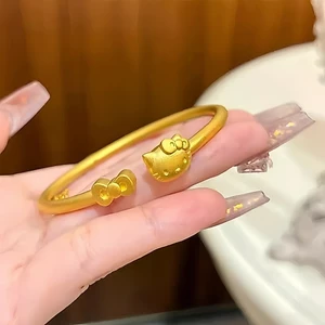 HelloKitty Mèo Vòng Tay Mạ 24k Cát Vàng Vòng Tay Vòng Tay Màu Vàng Tự Làm Phụ Kiện Trang Sức