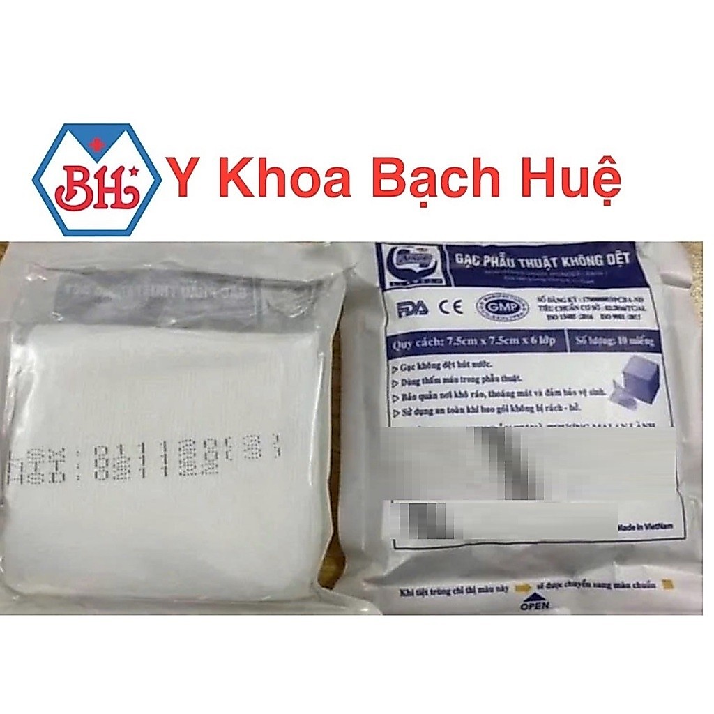 Gạc phẫu thuật An Lành 7.5cmx7.5cmx6 lớp. Gạc phẫu thuật không dệt An Lành mềm mịn và thấm hút tốt