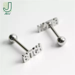 1pc316l Thép Phẫu Thuật Lưỡi Barbell Stud Xuyên Nhẫn Punk Lưỡi Xuyên Trang Sức Cơ Thể 1.6X14X5mm