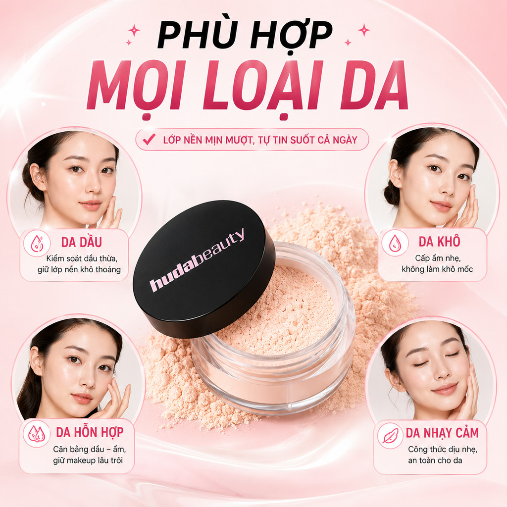 HUDA BEAUTY Easy Bake Loose Baking & Setting Powder 20g | Phấn Phủ Kiềm Dầu Làm Mịn Da Hoàn Thiện Lớp Makeup Chính Hãng