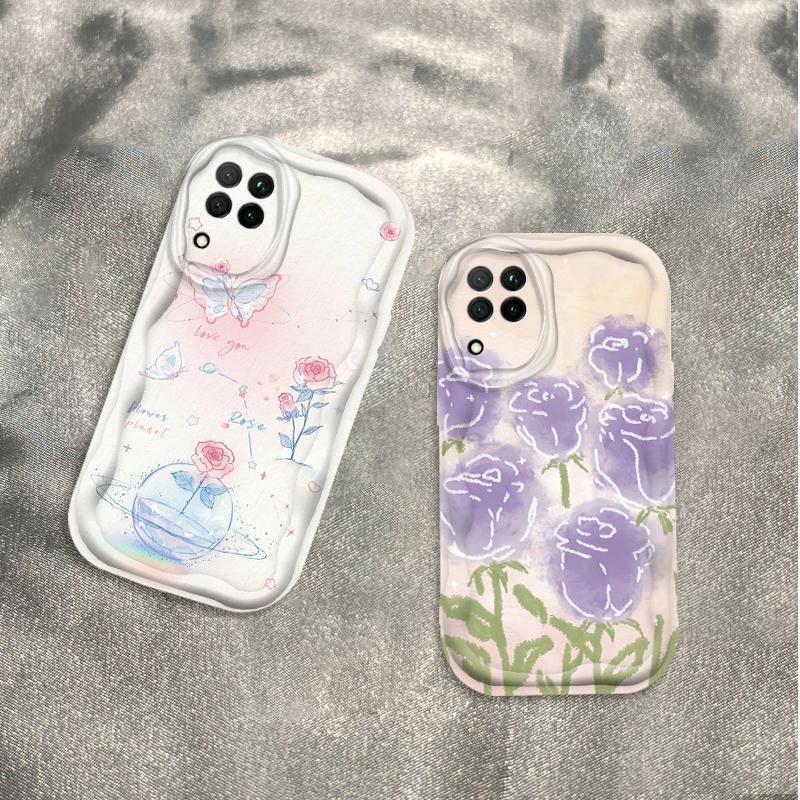 Thích Hợp Cho Samsung A12 A22 4G M12 3D Thẩm Mỹ TPU Mềm Hoa Tím Hoa Hồng Tulip Ins Phong Cách Chống Sốc Ốp Điện Thoại