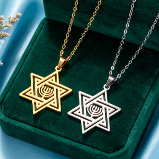 SKYRIM Ngôi Sao David Hanukkah Menorah Vòng Cổ Thép Không Gỉ Hexagram Bảo Vệ Bùa Hộ Mệnh Tôn Giáo Mặt Dây Chuyền Trang Sức Do Thái