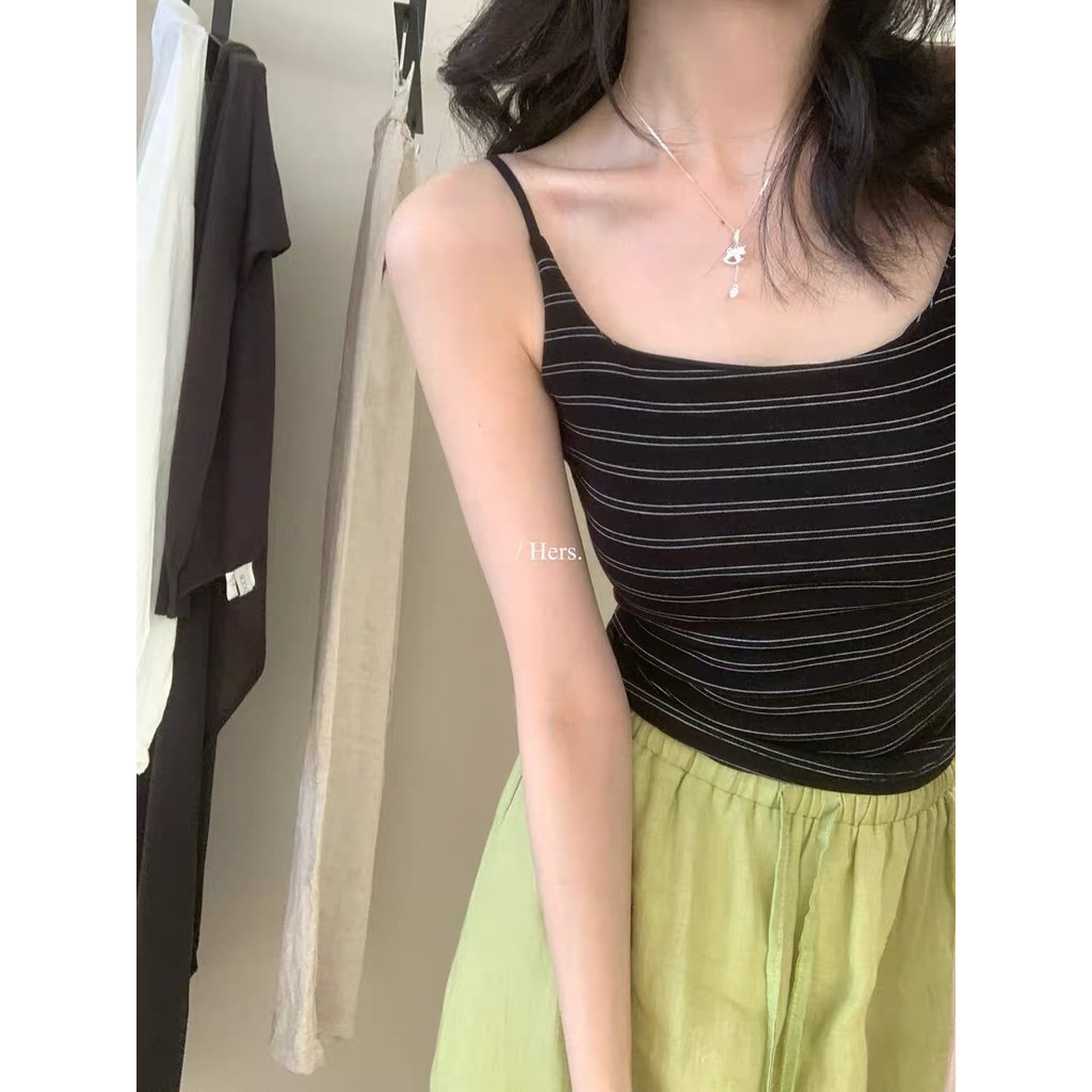Đi kèm với miếng đệm ngực nữ nhỏ dễ thương | Áo Ngực Sọc Top Có Thể Điều Chỉnh Dây Đeo Vai Ngắn Áo Vest Lưng Đẹp Không Quần Lót Phong Cách Hàn Quốc Mặc Bên Trong Đế Ngoài