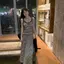 Thời trang mùa hè Slimer Look Casual Sọc Sling Váy dài vừa vặn