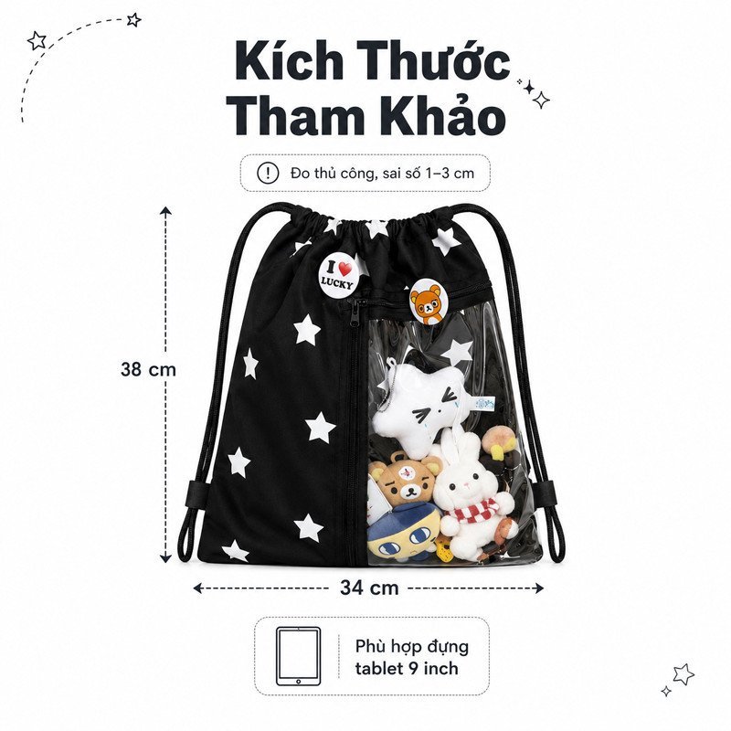 túi dây rút trong suốt nylon nhẹ bền chống nước ngăn pvc khóa kéo học sinh đi học