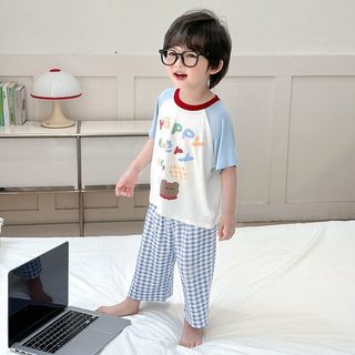 Bộ đồ ngủ cho bé mùa hè - Vải modal mềm mại áo tay ngắn quần caro thoáng mát phong cách Hàn