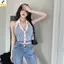 < YEI > Áo Crop top dệt kim dành cho nữ Áo ba lỗ sọc mùa hè gợi cảm Áo Baless không tay sang trọng Y2k Top Mới
