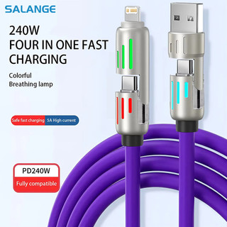 Dòng dữ liệu 4 trong 1 240W Sạc siêu nhanh USB Type C PD Cáp dữ liệu hợp kim nhôm silicon cho iPhone Huawei Samsung Xiaomi Honor