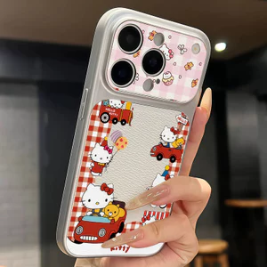 Ốp lưng iPhone Họa tiết da mạ họa tiết lái xe Hello Kitty iPhone 17 16 15 14 13 12 11 Pro Max Plus Max
