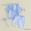 Bộ áo Hoodie ngắn tay màu trơn có túi + Quần Short in hình bàn cờ Trang phục 2 mảnh