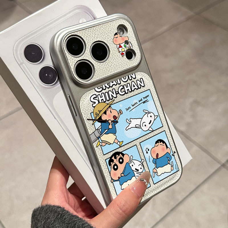 Ốp lưng iPhone Họa tiết da mạ Con chó trắng Crayon Shin-chan họa tiết iPhone 17 16 15 14 13 12 11 Pro Max Plus Max
