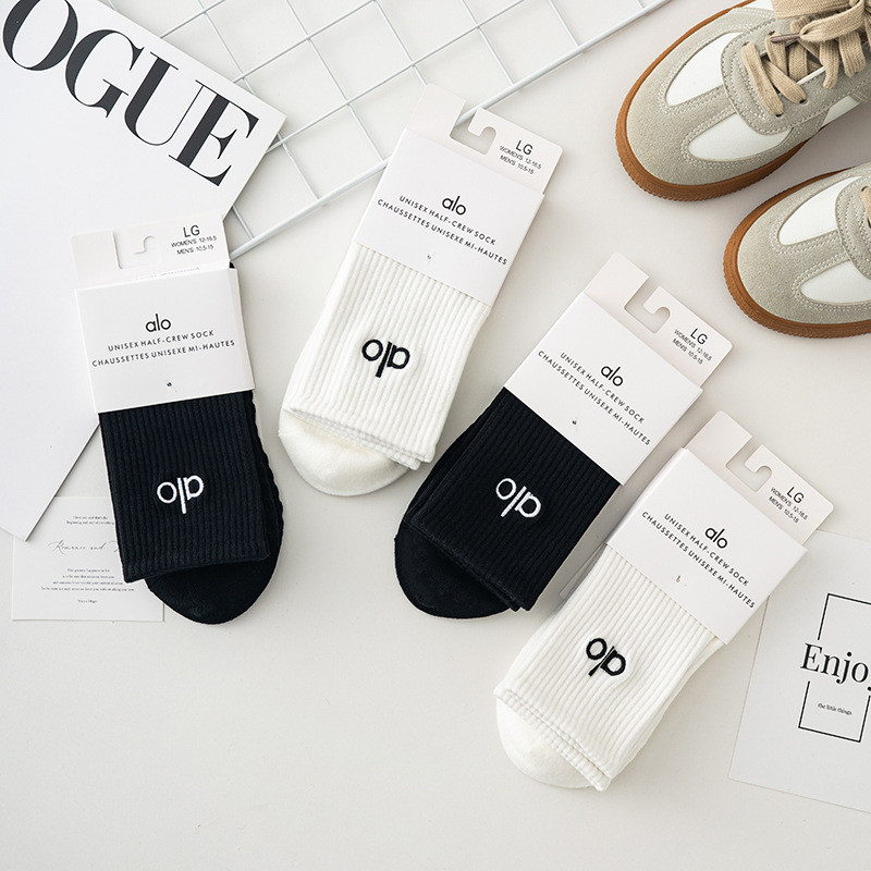 Tất tập Yoga ống dài Cotton nguyên chất thêu Mỹ Tất thể thao thoáng khí và chống trượt