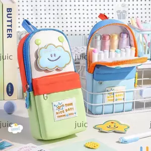 JUIC Phim Hoạt Hình Bút Chì, Vải Hoạt Hình Miếng Dán Sinh Viên Văn Phòng Phẩm Túi, Dễ Thương Phía Trước Tay Cầm Thiết Kế Dây Kéo Bút Túi Đựng Đồ Văn Phòng Phẩm Sinh Viên