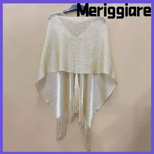 Khăn quàng cổ MERIGGIARE, Khăn choàng vàng bạc khí chất, Tua rua thanh lịch mùa hè Khăn quàng cổ đi biển chống nắng cho nữ