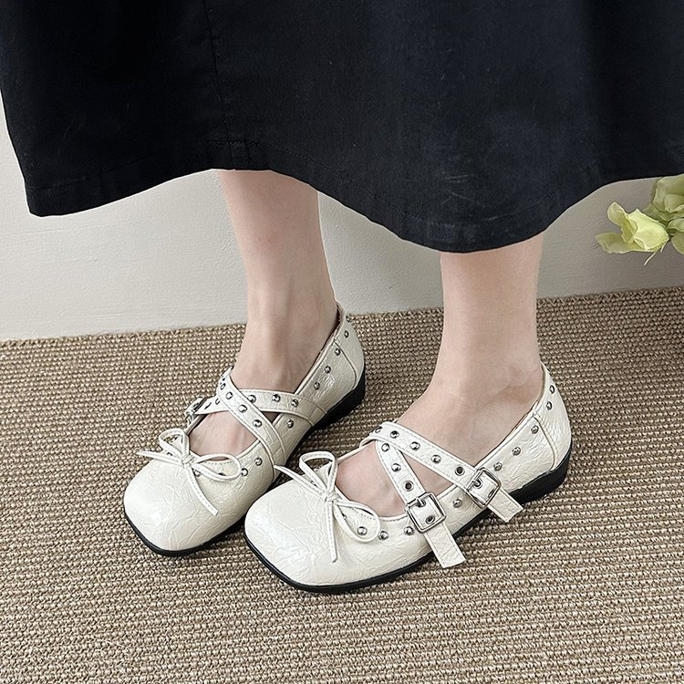 Pháp Retro Ngọt Nơ Phẳng Khóa Dây Đeo Mary Jane Giày PU Mùa Hè Phong Cách Mới Thời Trang Thoải Mái Mặc Bên Ngoài Chống Trơn Trượt Chống Mài Mòn Giày Da Nhỏ Nhà Máy Giá Bán Buôn