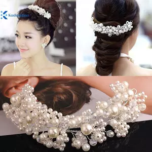 Kudosation Cô Dâu Cưới Pha Lê Hoa Tiara Vương Miện Ngọc Trai Kim Cương Giả Tóc Đẹp