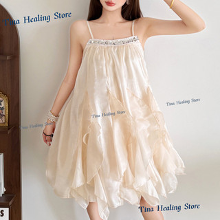Đầm ngắn nữ mùa hè phong cách Hàn, kiểu dáng ngọt ngào, đính sequin, dáng rộng thanh lịch