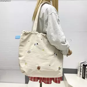 Hoạt Hình Dễ Thương Thêu Túi Tote Nữ Dung Tích Lớn Thường Ngày Phù Hợp Với Học Sinh Đi Lại Shou