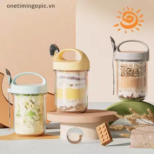 VFZ 430ML Cốc Ăn Sáng Mới Bột Yến Mạch Ngũ Cốc Hạt Sữa Chua Salad Cốc Thủy Tinh Chống Rò Rỉ Yến Mạch Hộp Đựng Có Nắp Thìa Hộp Bảo Quản Thực Phẩm OTE