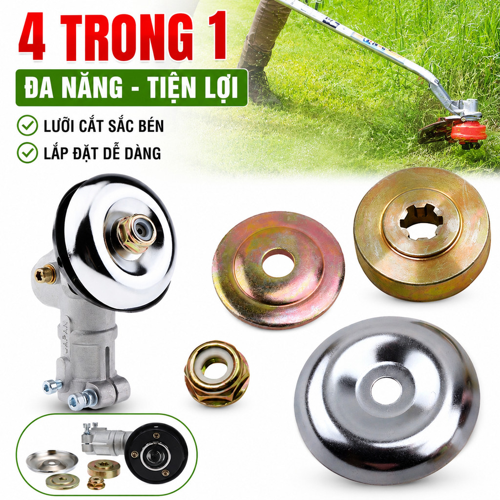 bộ 4 chi tiết đầu chuyển máy cắt cỏ đa năng 4 trong 1, bộ đai ốc cố định lưỡi cắt cho máy cắt cỏ