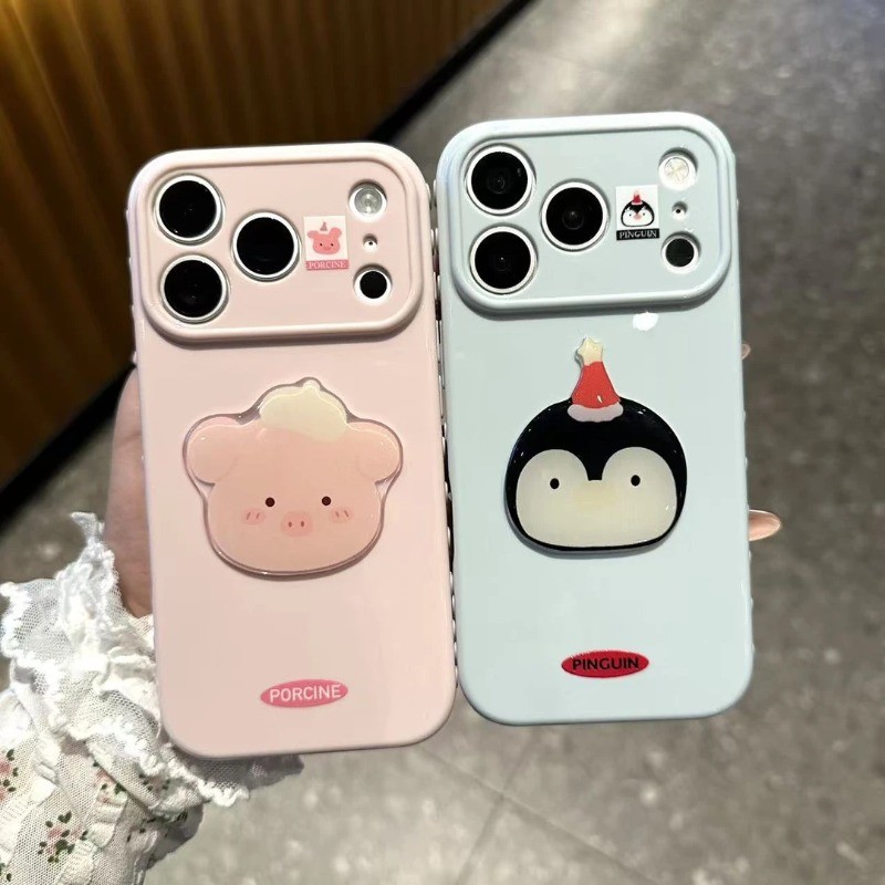 Vỏ điện thoại iPhone búp bê lợn hồng ba chiều dễ thương Vỏ cao su mềm iPhone - 11/12/13/14/15/16/17/Plus/Air/Pro/Max