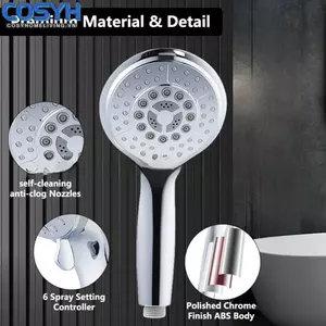 <cosyh>High Pressure Handheld Shower Head 6 Spray Modes Rain Massage Spray ABS Material