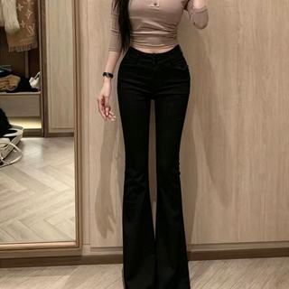 Quần jean nữ ống loe trắng vintage wash rách phối màu cạp cao ôm sát phong cách streetwear
