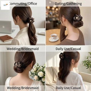 Satin Pearl Bun Kẹp Tóc Đuôi Ngựa Thấp Phụ Kiện Tóc Cho Nữ Bé Gái