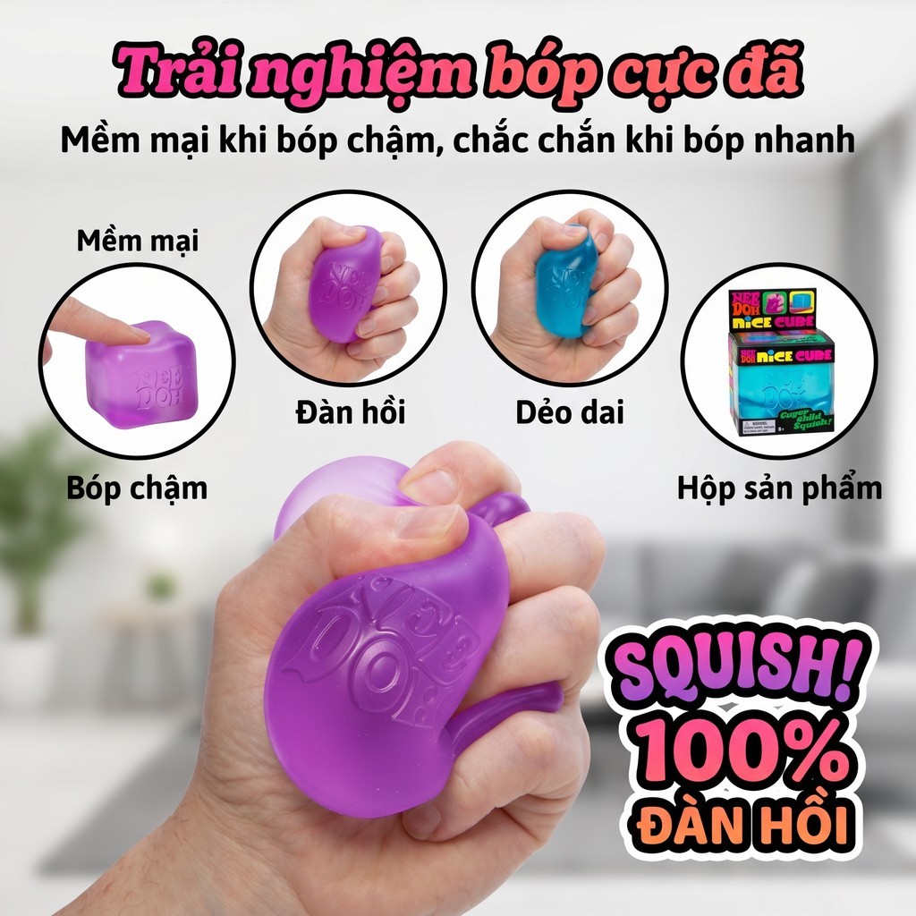 NeeDoh Nice Cube, đồ chơi bóp an toàn cao cấp, không độc hại, trẻ em 3 tuổi+, quà tặng ý nghĩa
